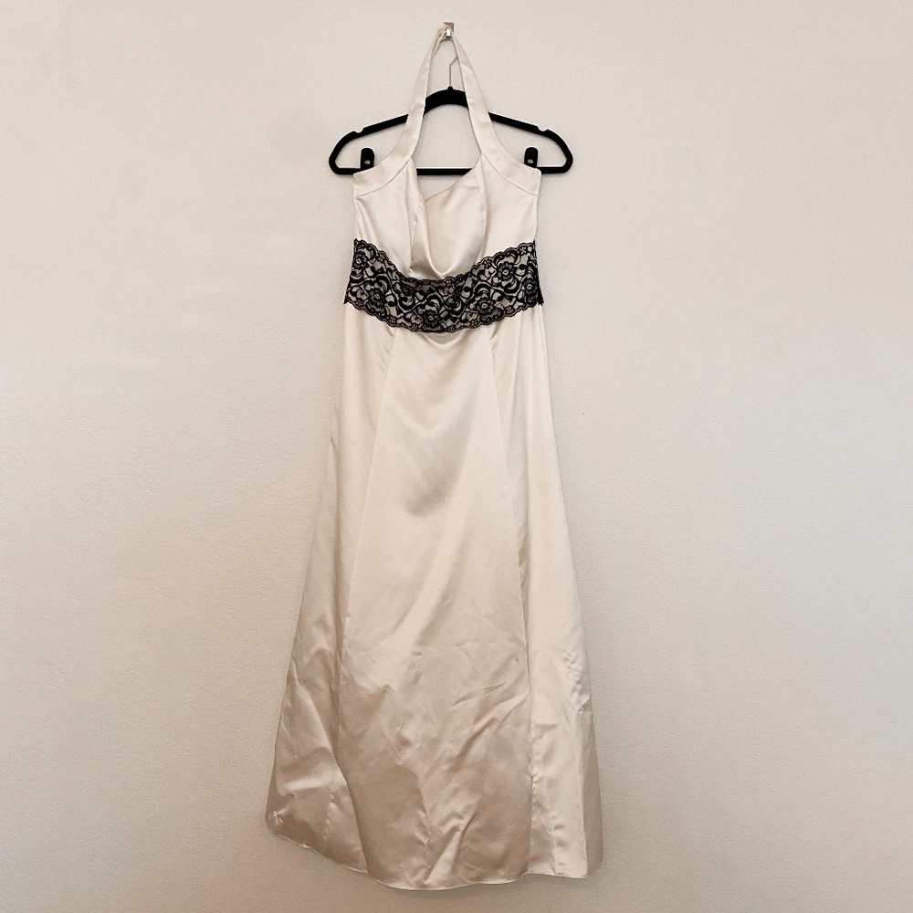 Ivory / Cream Long Satin Halter Dress